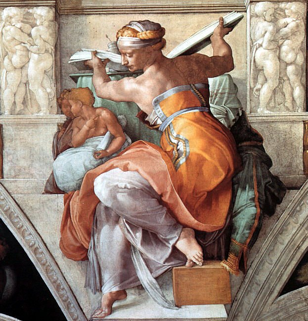 A painting of a person reading a book